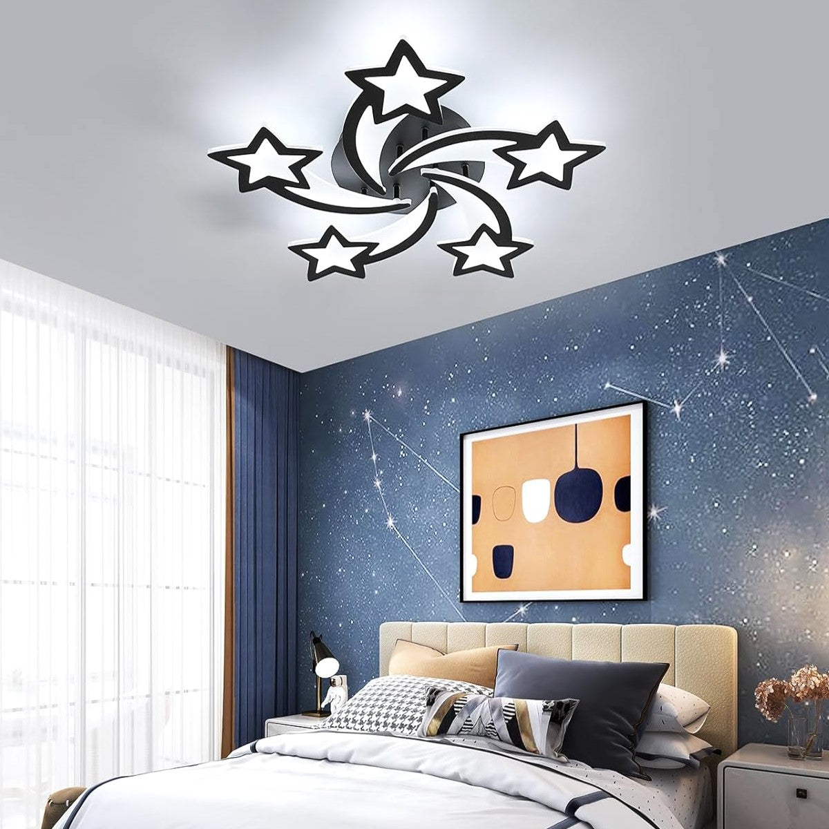 Lustra Led 160W Star Design Black Telecomanda Echivalent 600W Lighting Fixtures