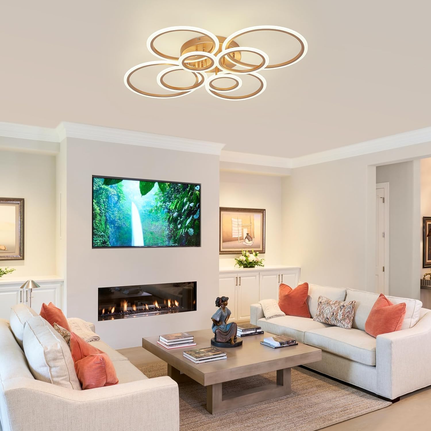 Lustra LED Circle 4+4 Gigant Gold Echivalent 1000W Telecomanda