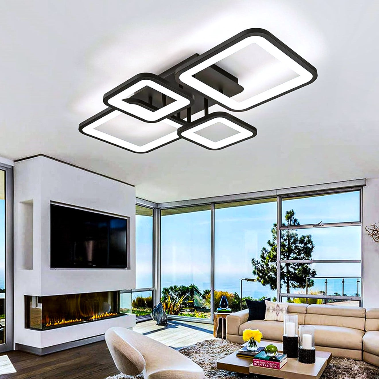 Lustra LED 2+2 SQUARE BLACK Telecomanda Echivalent 500W