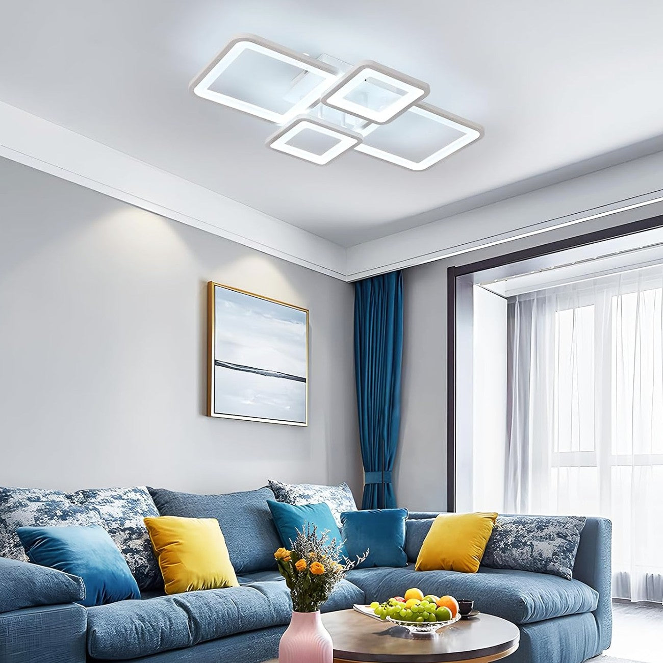 Lustra LED 2+2 SQUARE Alb Echivalent 500W Telecomanda