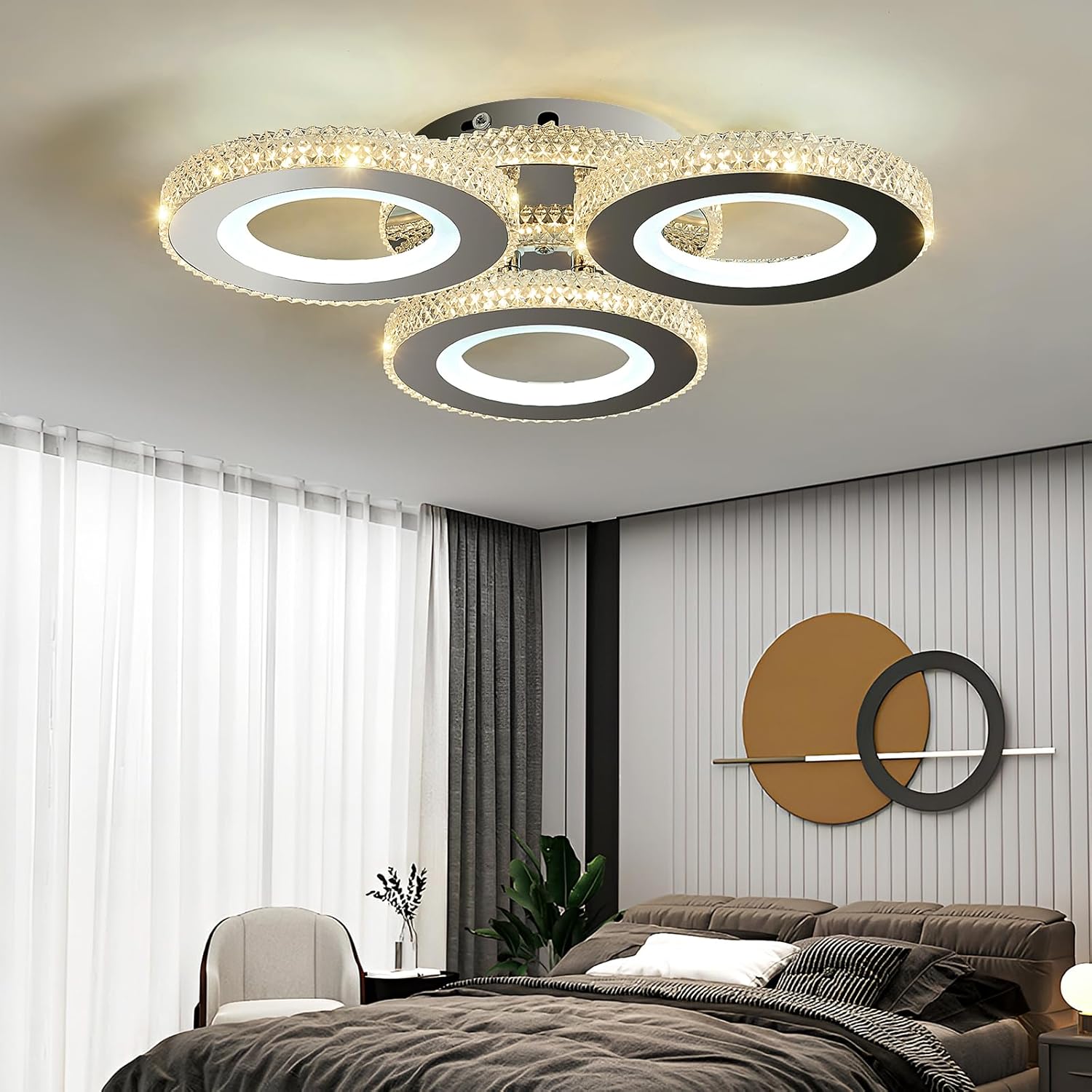 Lustra LED 3 Circle RGB Velora Cristal Echivalent 500W Telecomanda