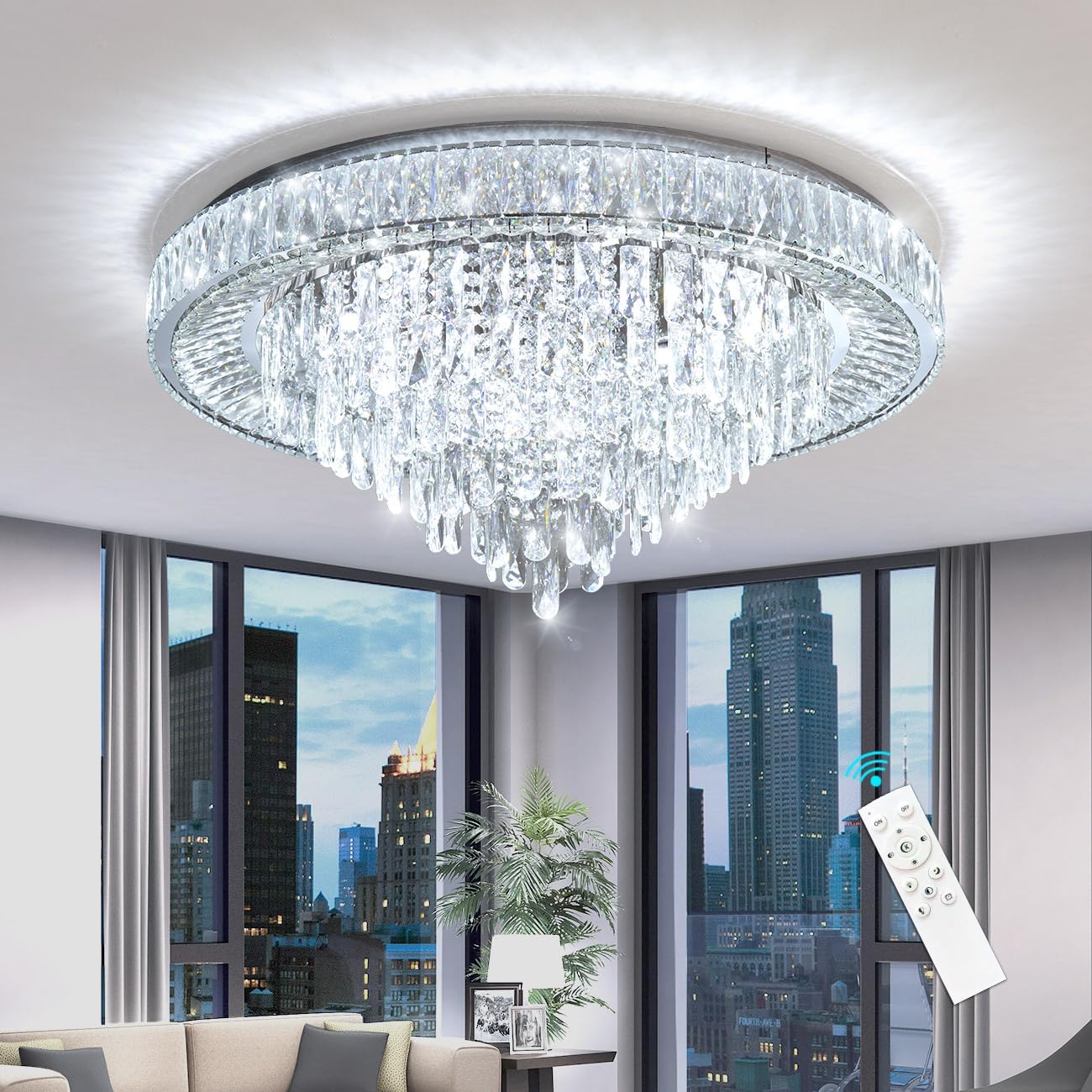 Lustra LED Cristal Aplicata Royal Round Telecomanda Echivalent 700W