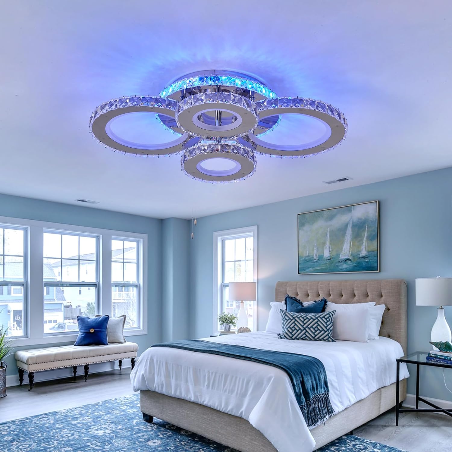 Lustra Led 4 Circle Cristal Chrome Rgb Echivalent 500W Telecomanda Lighting Fixtures