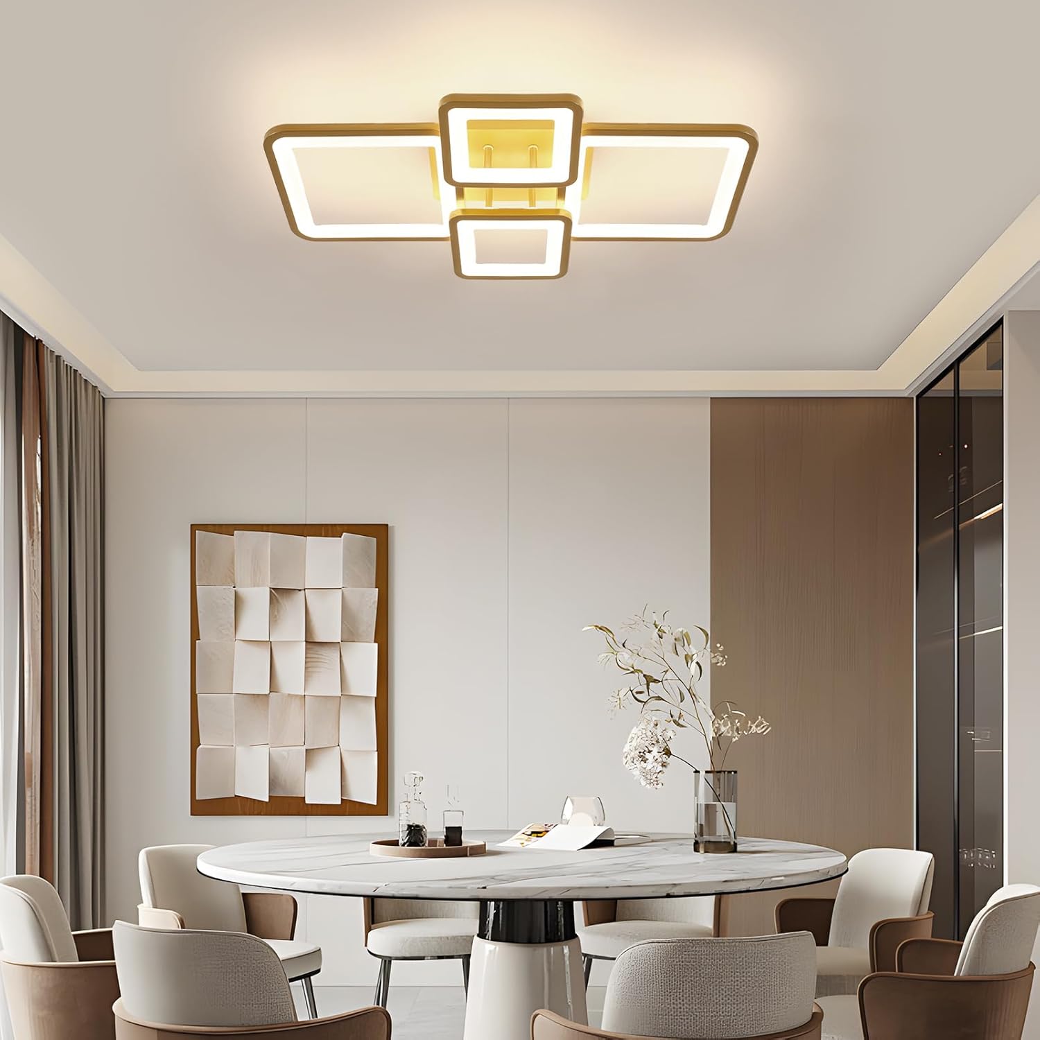 Lustra LED 2+2 SQUARE GOLD Echivalent 500W Telecomanda