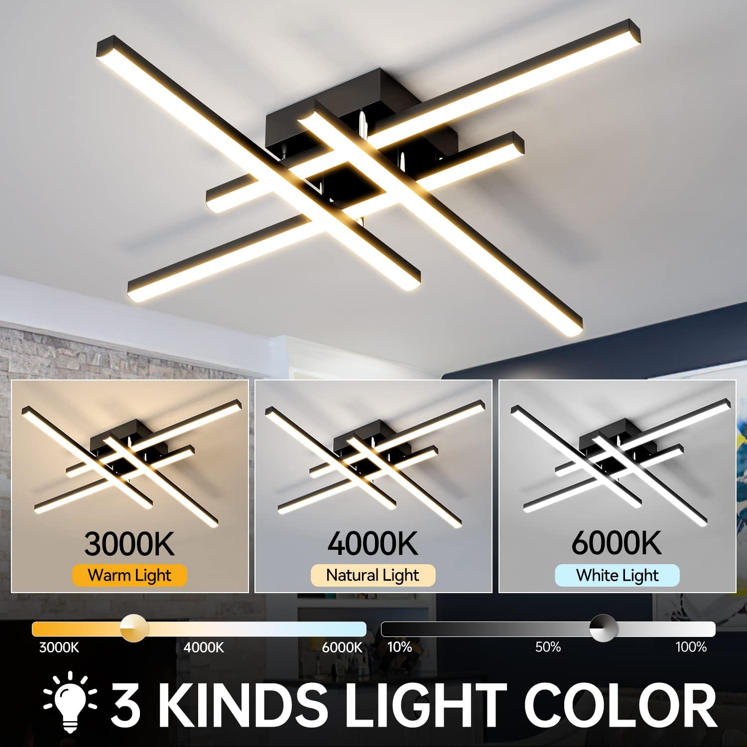 Lustra Led 4 Modern Lines Black Echivalent 400W Telecomanda Lighting Fixtures