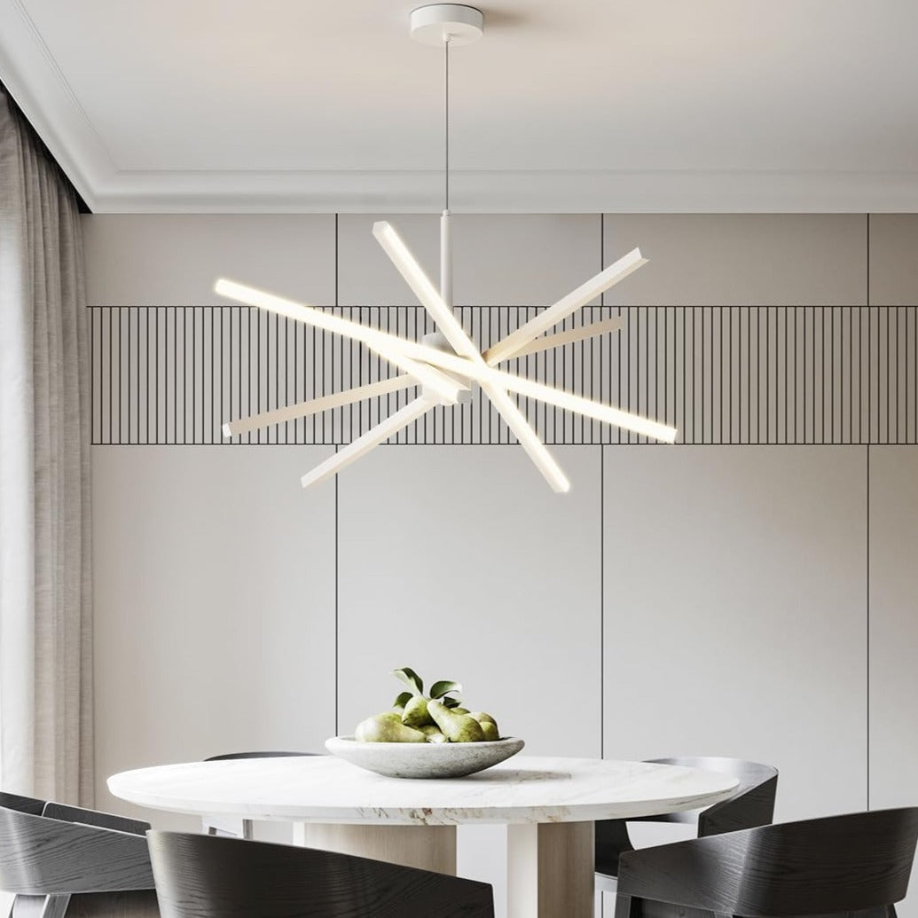 Lustra LED Geometric White LINES Suspendata Echivalent 400W Telecomanda