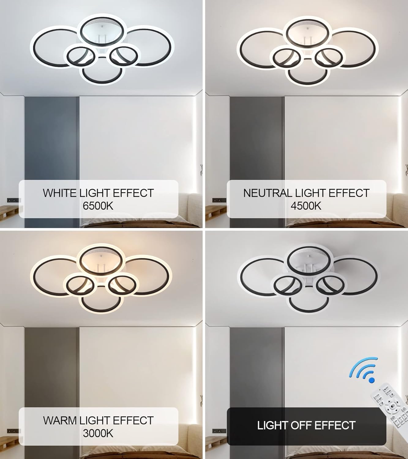 Lustra LED 4+2 CIRCLE MAXI Alb+Negru SMART Echivalent 600W