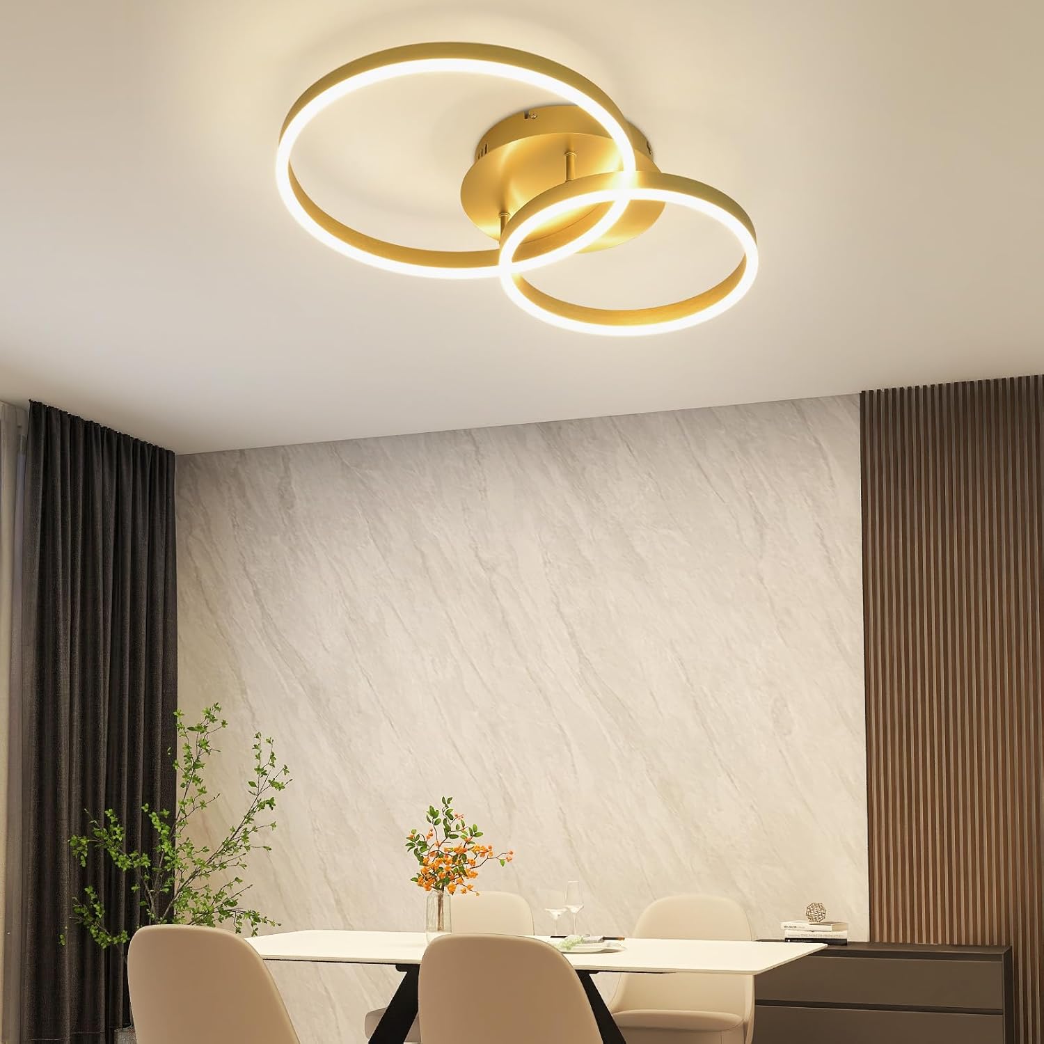 Lustra LED Beauty Gold Double Circle Echivalent 300W Telecomanda