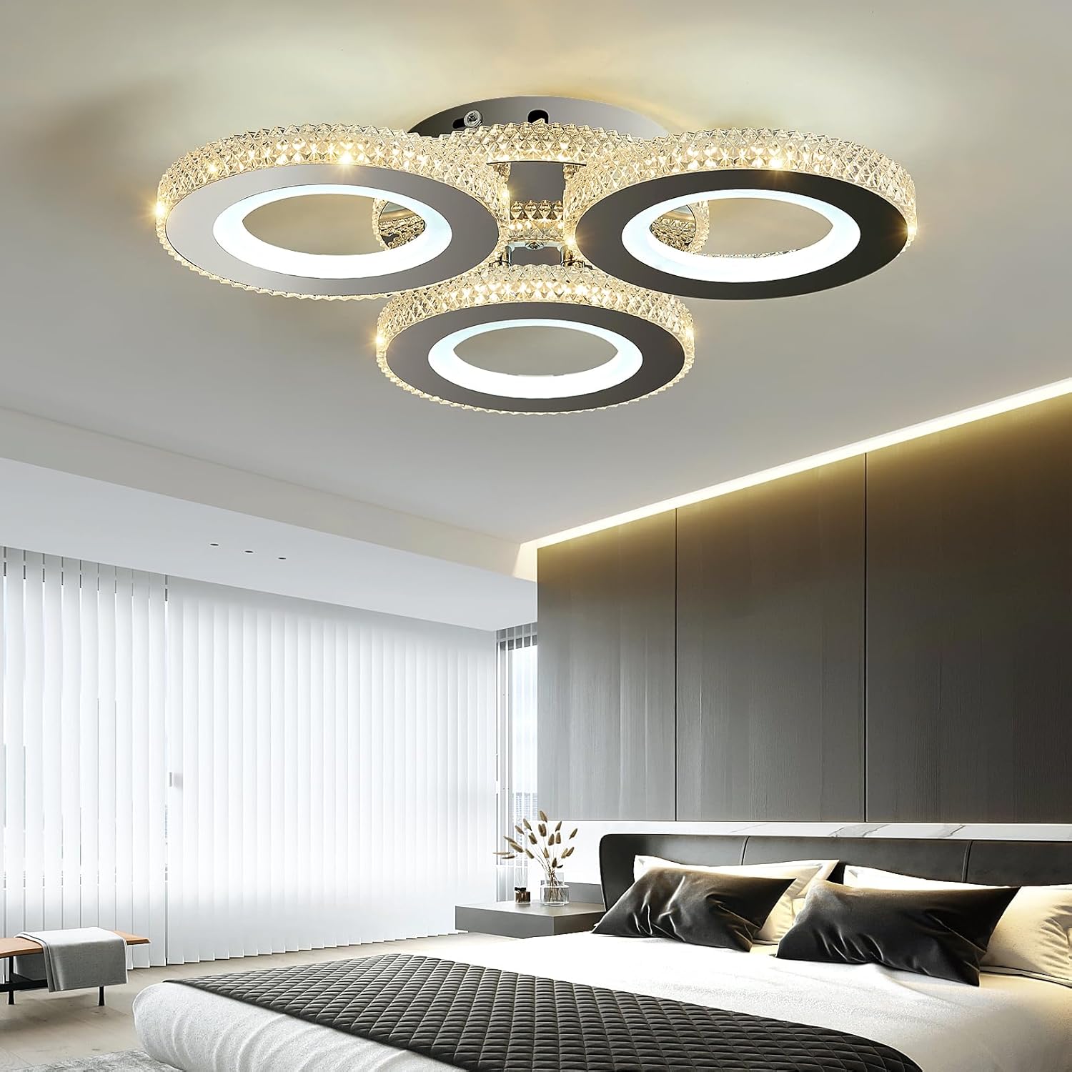 Lustra LED 3 Circle RGB Velora Cristal Echivalent 500W Telecomanda