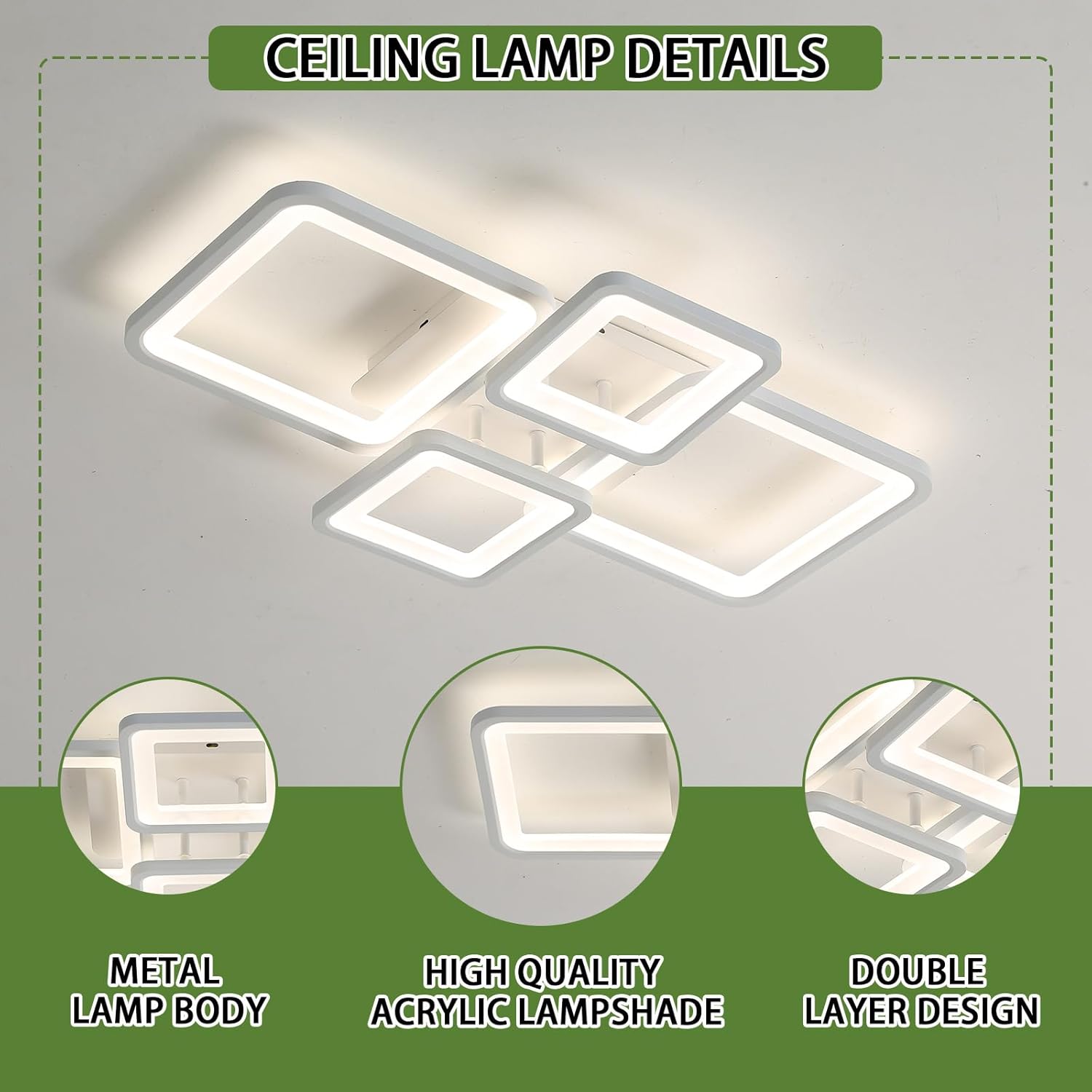 Lustra LED 2+2 SQUARE Alb Echivalent 500W Telecomanda