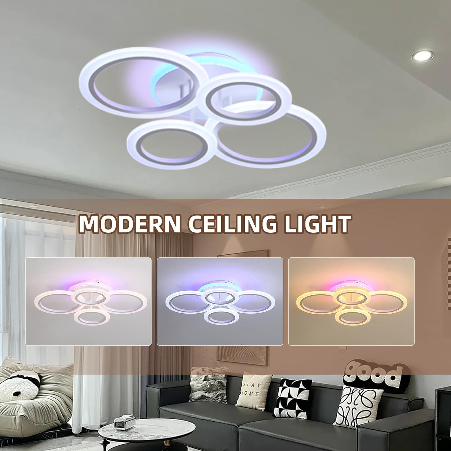 Lustra LED 4 Circle RGB Echivalent 500W Telecomanda