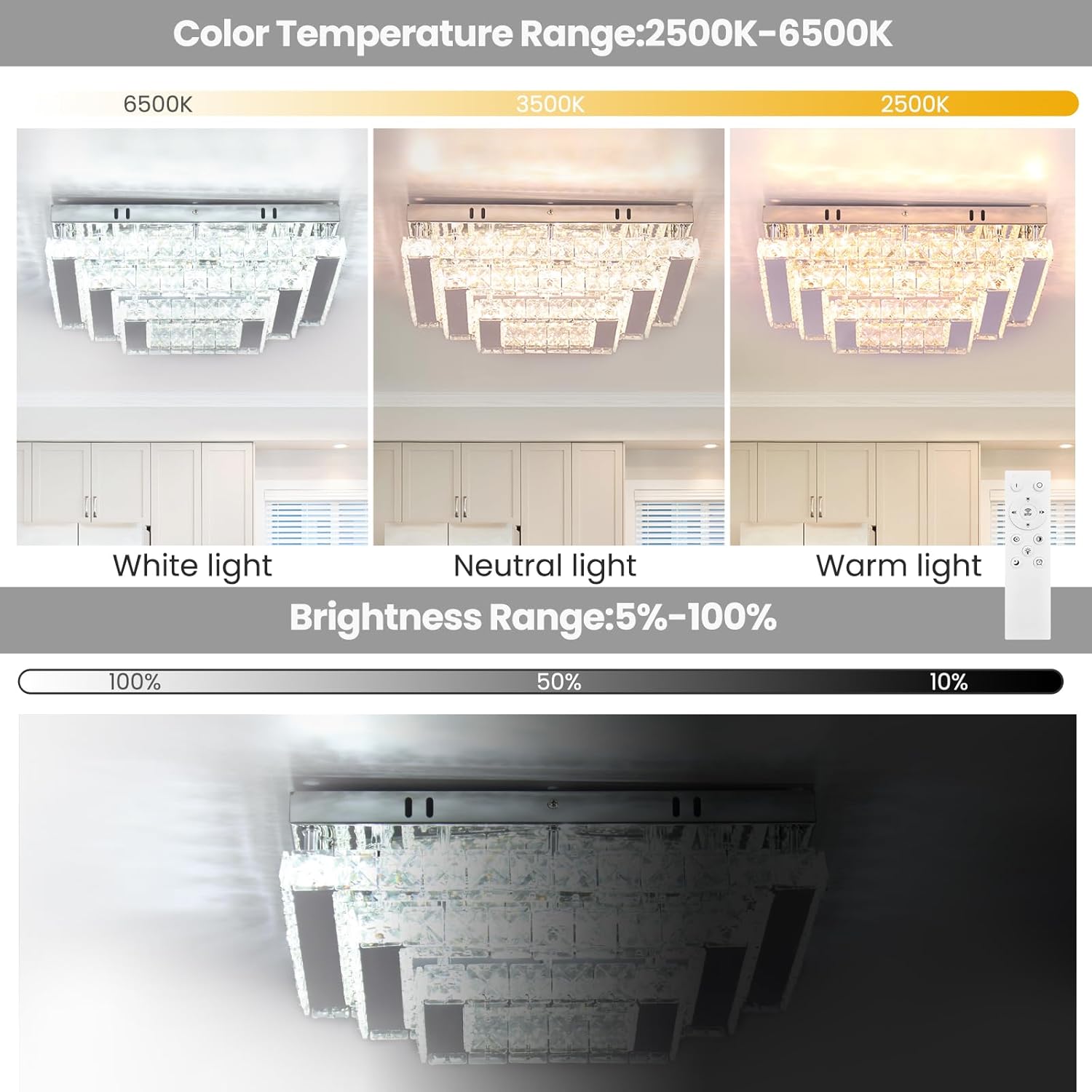 Lustra LED Cristal Exquisite Square Echivalent 800W Telecomanda