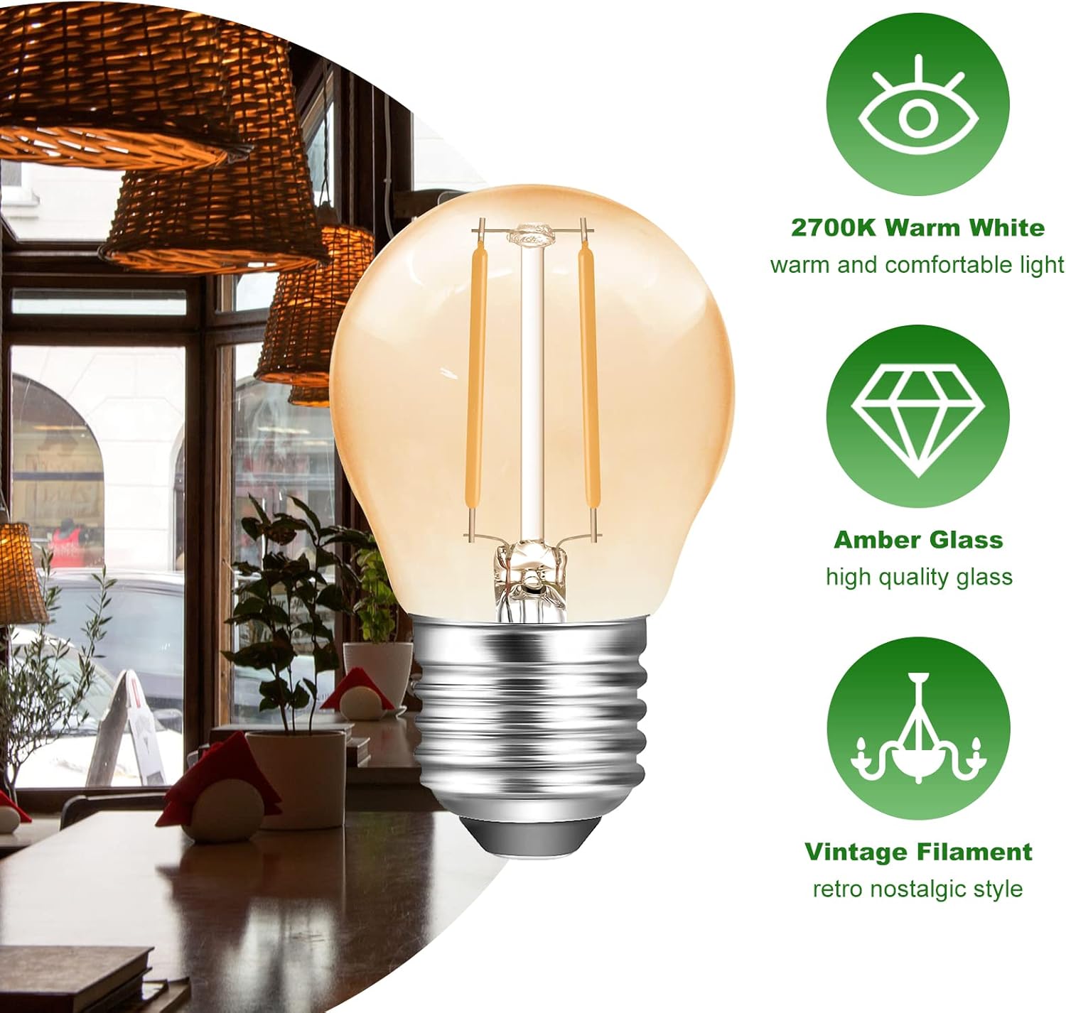 Bec LED E27 2W Filament G45 2700K Fumuriu