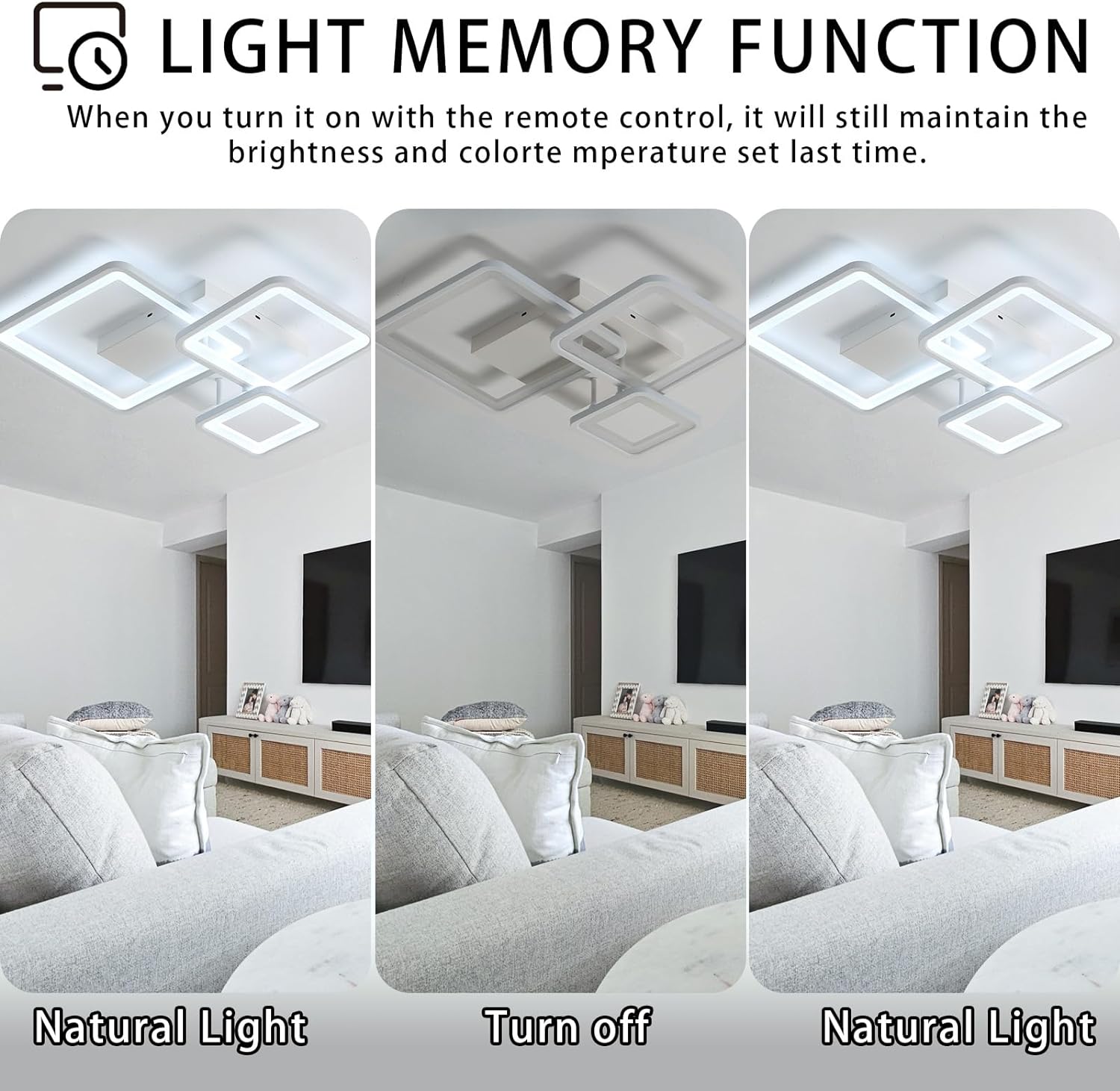 Lustra Led Three Square Alb Echivalent 400W Telecomanda Lighting Fixtures