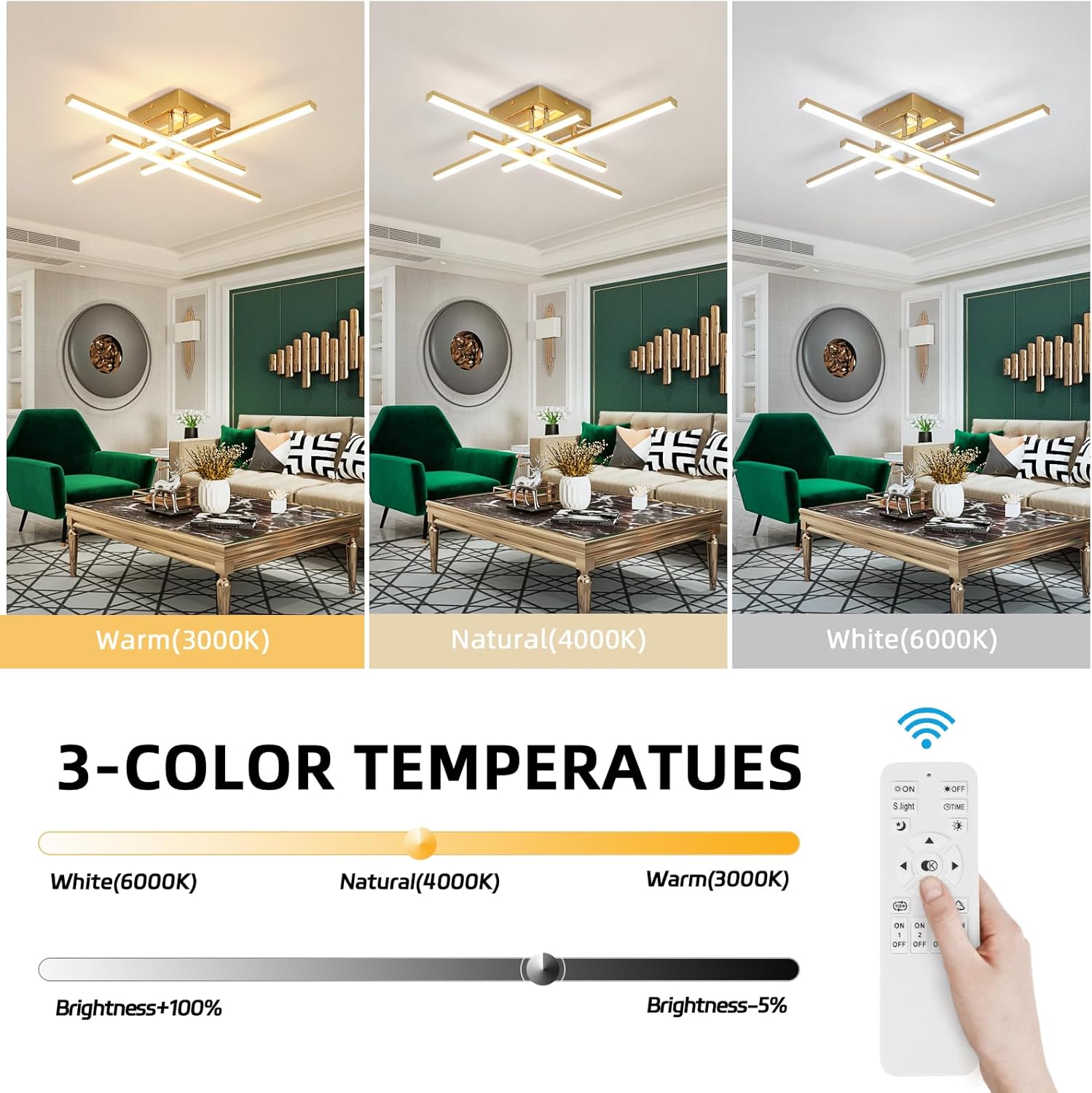 Lustra Led 4 Mini Lines Gold Echivalent 200W Telecomanda Lighting Fixtures