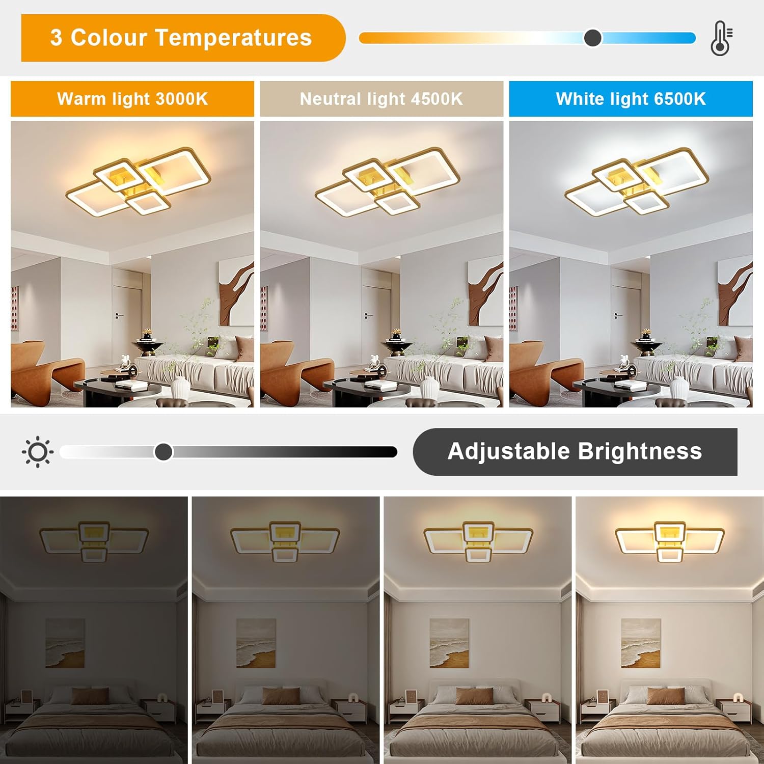 Lustra LED 2+2 SQUARE GOLD Echivalent 500W Telecomanda