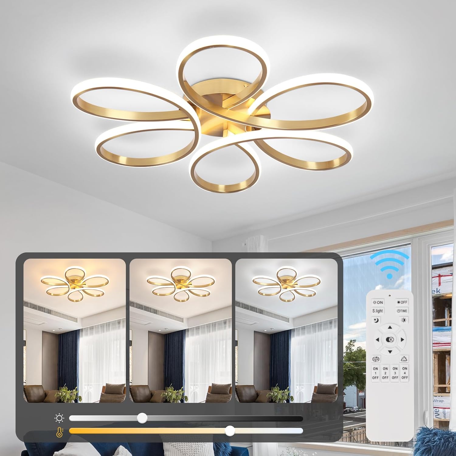 Lustra LED DAISY Gold Echivalent 600W Telecomanda