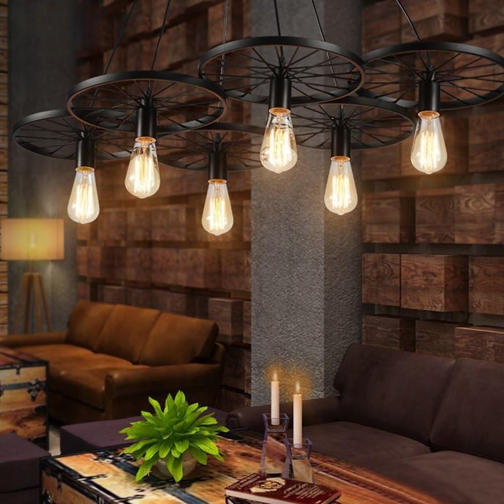 Lustra Vintage Wheels Black 6xE27