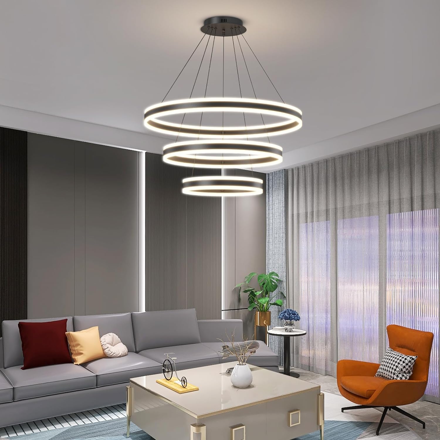 Lustra LED KING Black XXL 80cm 3 Segmente Echivalent 1200W Telecomanda