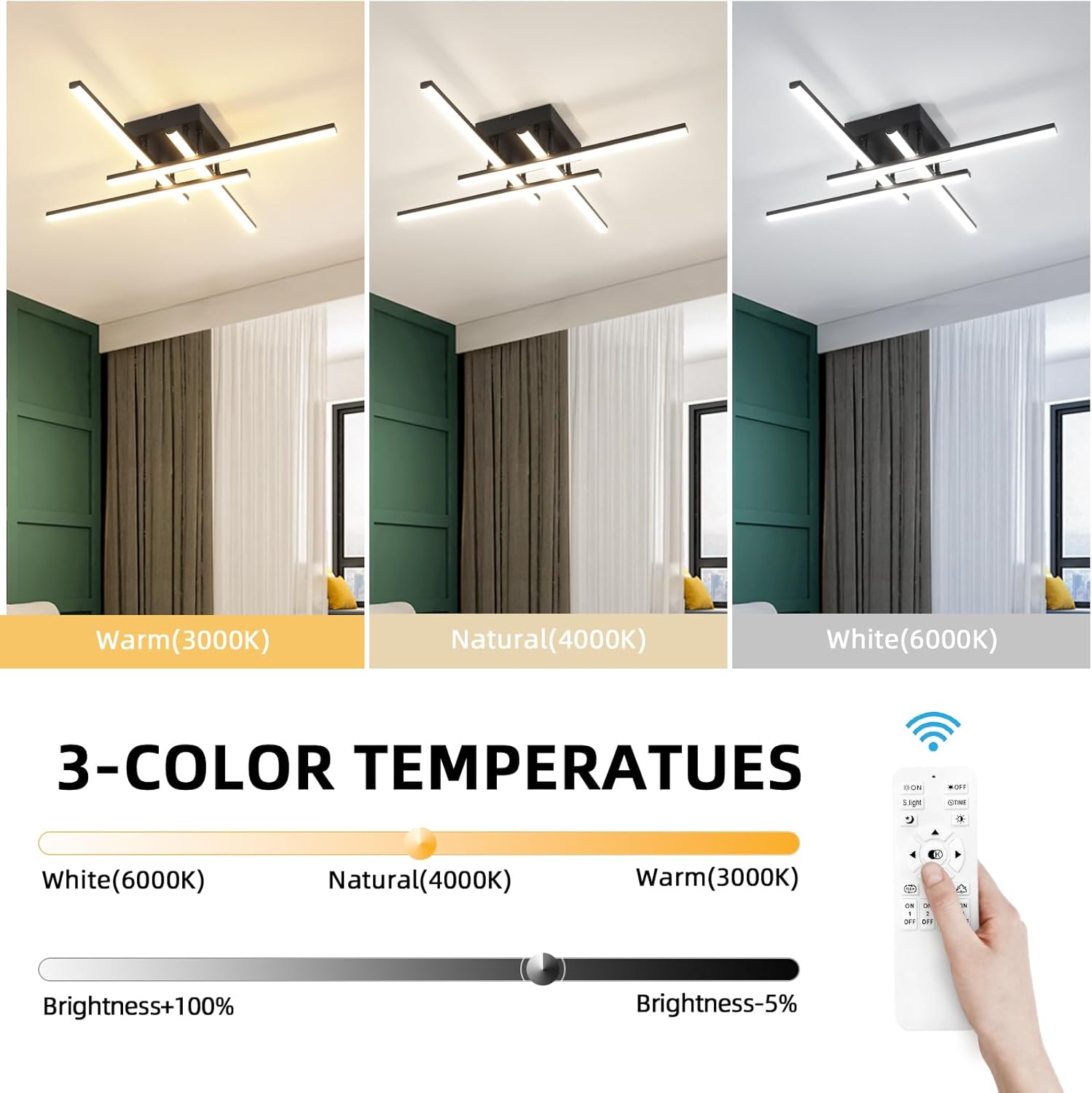 Lustra LED 4 Mini LINES Black Echivalent 200W Telecomanda