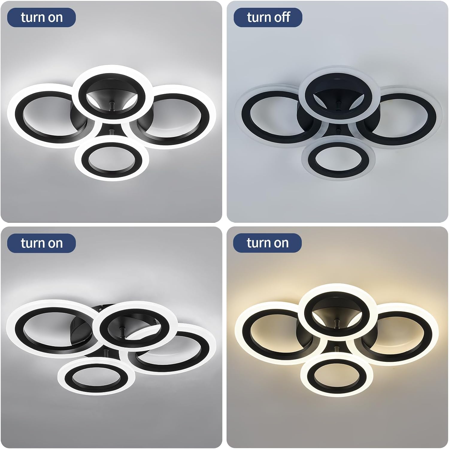 Lustra LED 72W 4 CIRCLE BLACK SMART Control Vocal Echivalent 400W