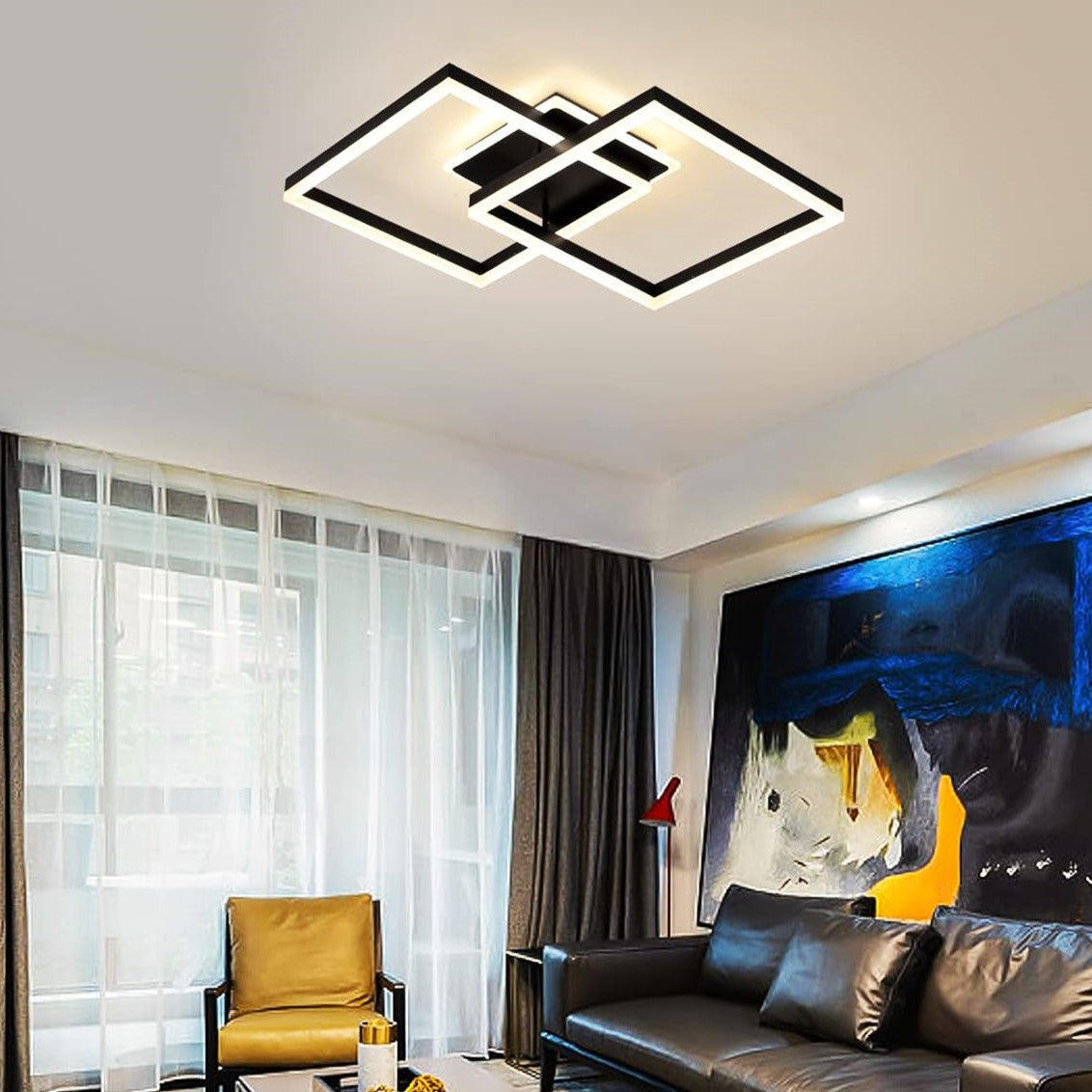 Lustra LED TWO SQUARE Black Echivalent 600W Telecomanda