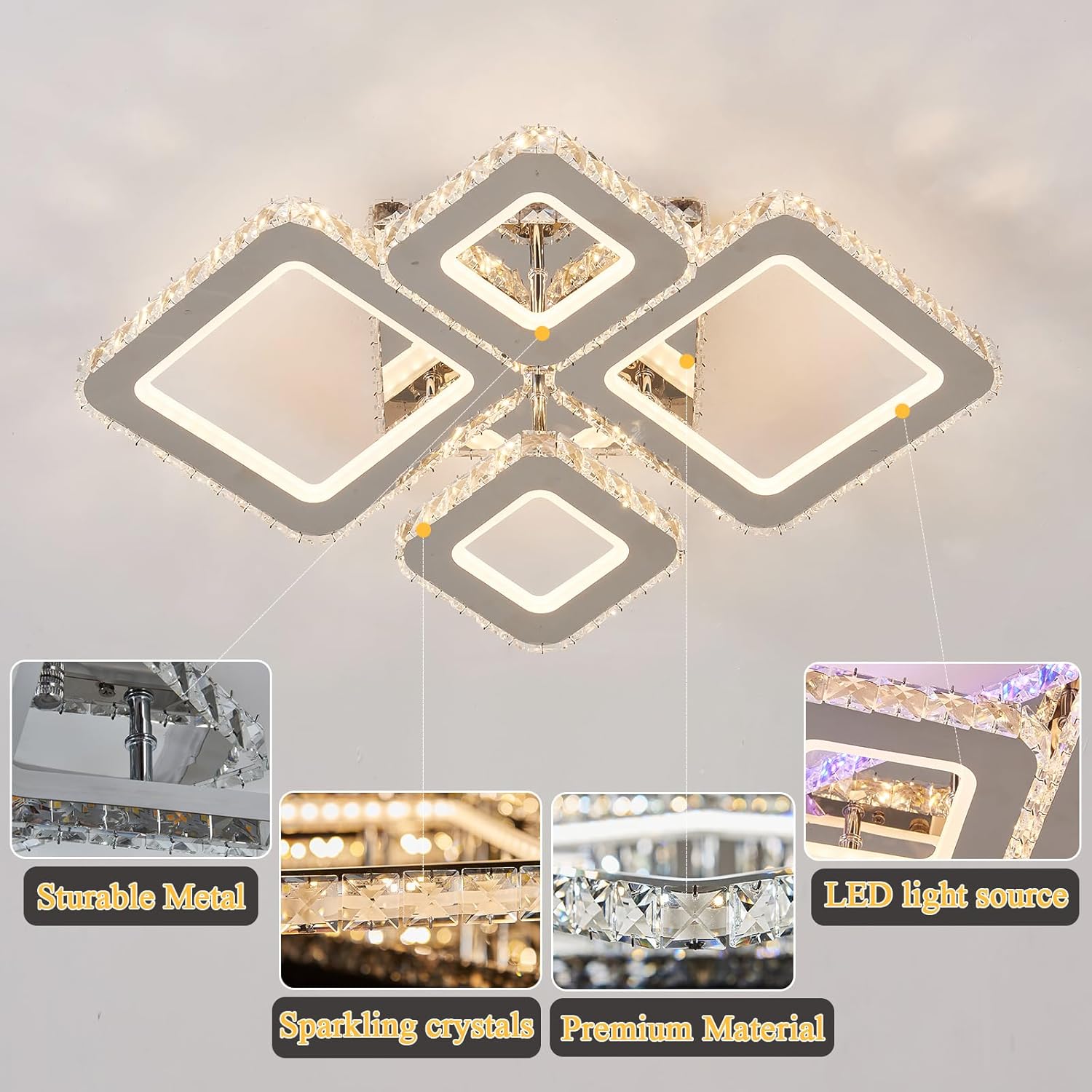 Lustra LED 2+2 DIAMOND RGB Chrome Cristal Echivalent 400W Telecomanda