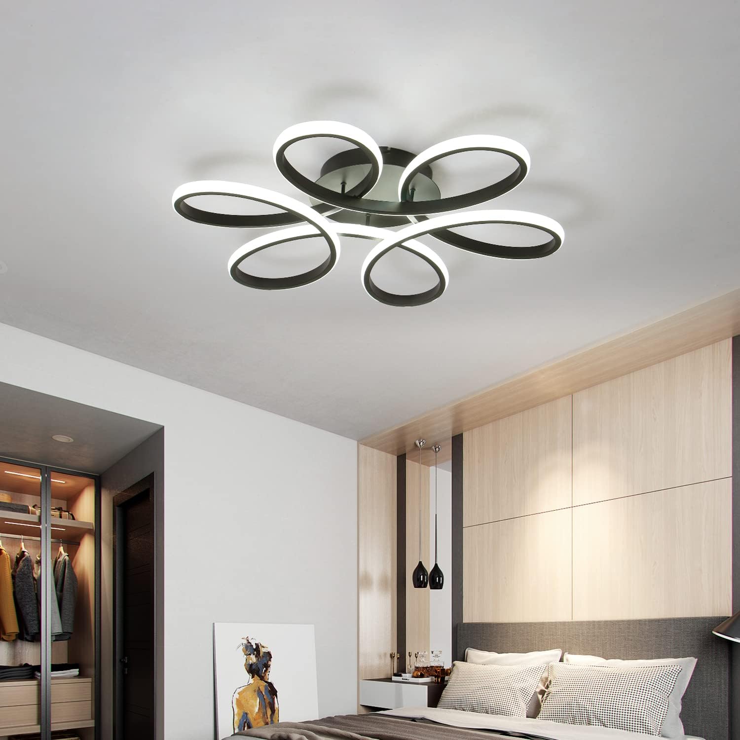 Lustra LED DAISY Black Echivalent 800W Telecomanda