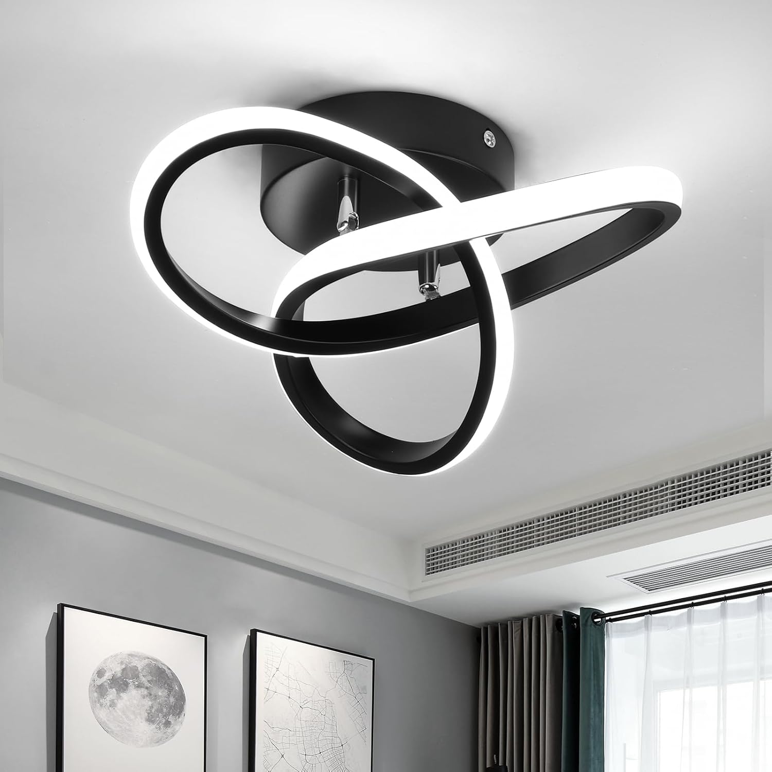 Lustra LED 48W TWO RINGS Black Echivalent 200W