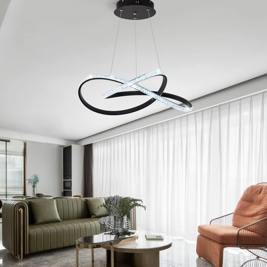 Lustra LED Cristal Infinity Black 2 Segmente Echivalent 400W SUSPENDATE / NEAGRA Chandeliers