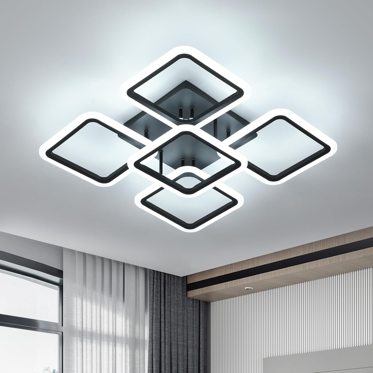 Lustra LED 4+1 Big SQUARE BLACK 60CM Echivalent 850W Telecomanda