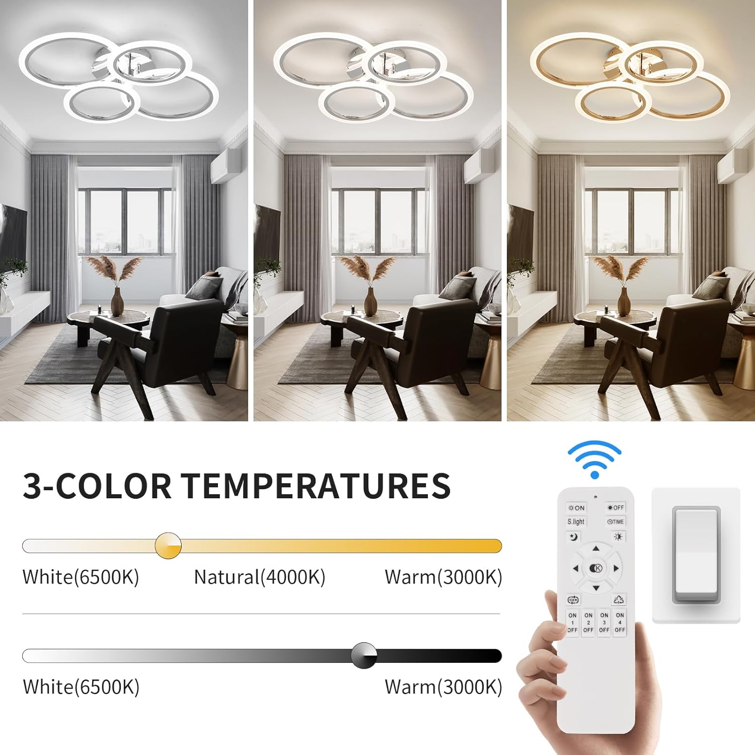 Lustra Led 2 + 2 Circle Chrome Echivalent 400W Telecomanda Lighting Fixtures