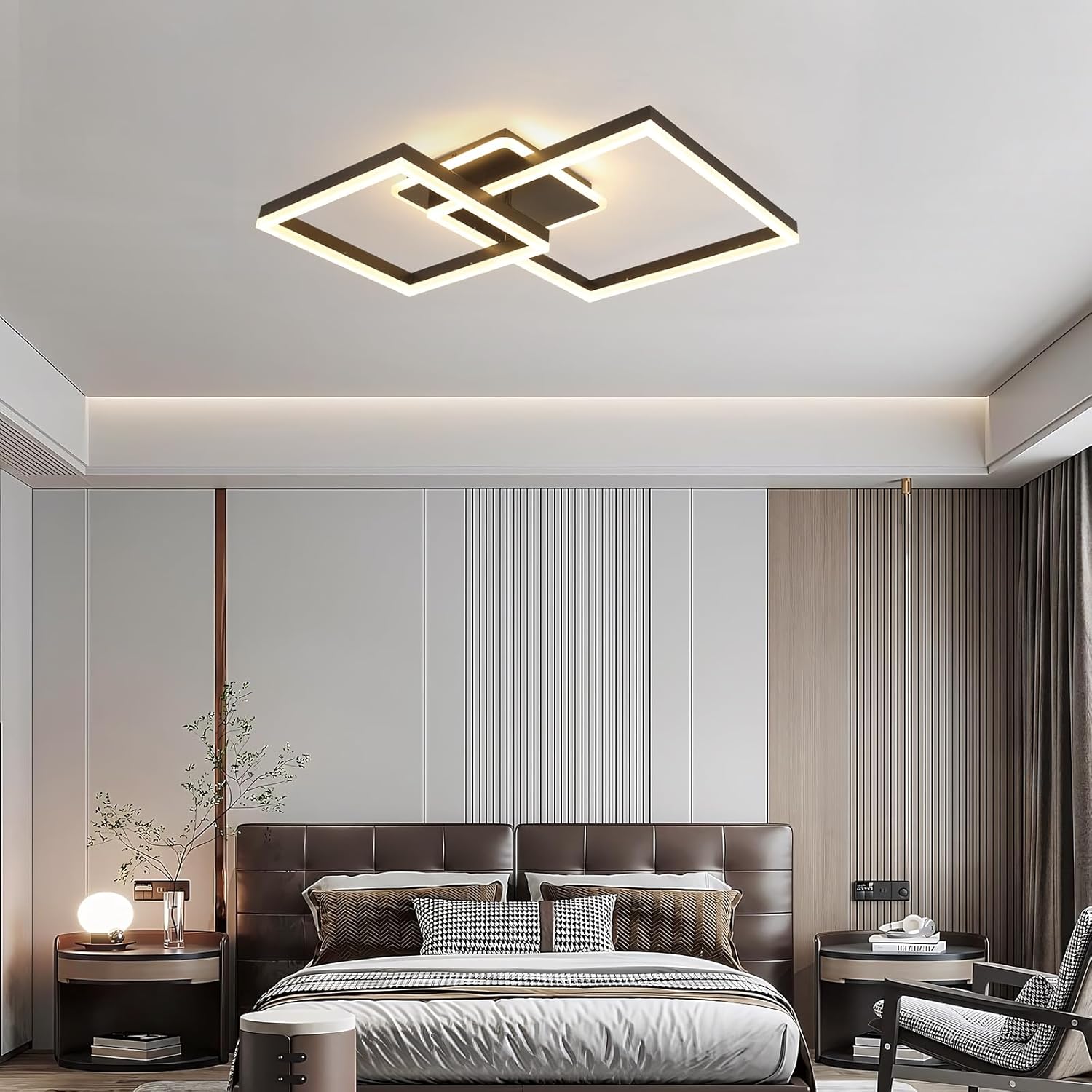 Lustra LED TWO SQUARE Black Echivalent 600W Telecomanda