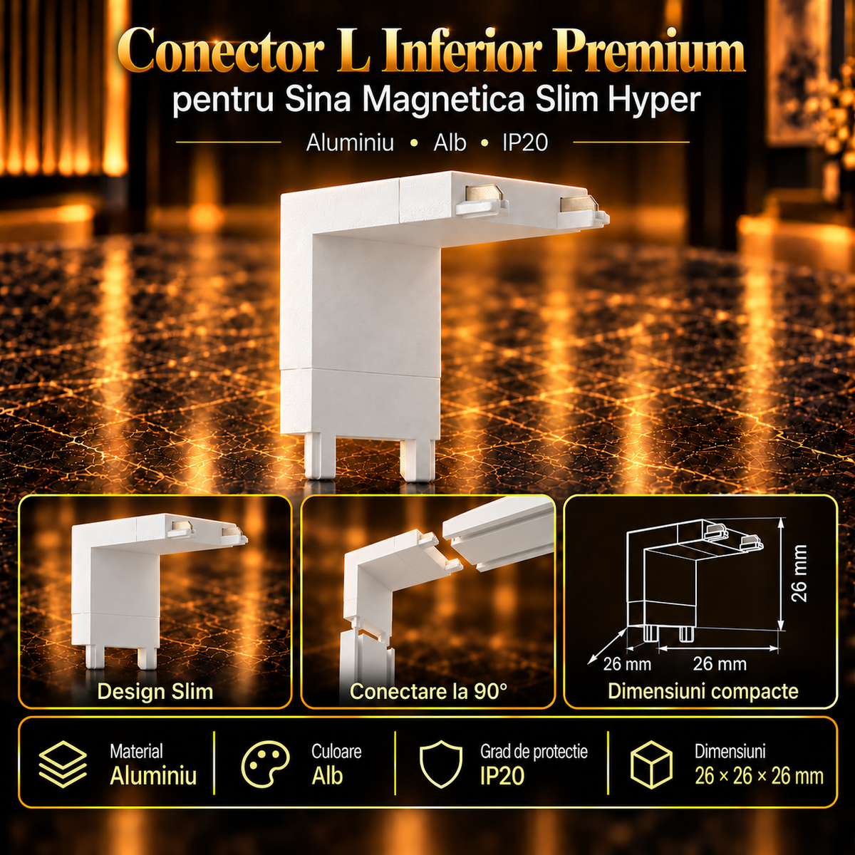 Conector L Inferior Premium White pentru Sina Magnetica Hyper