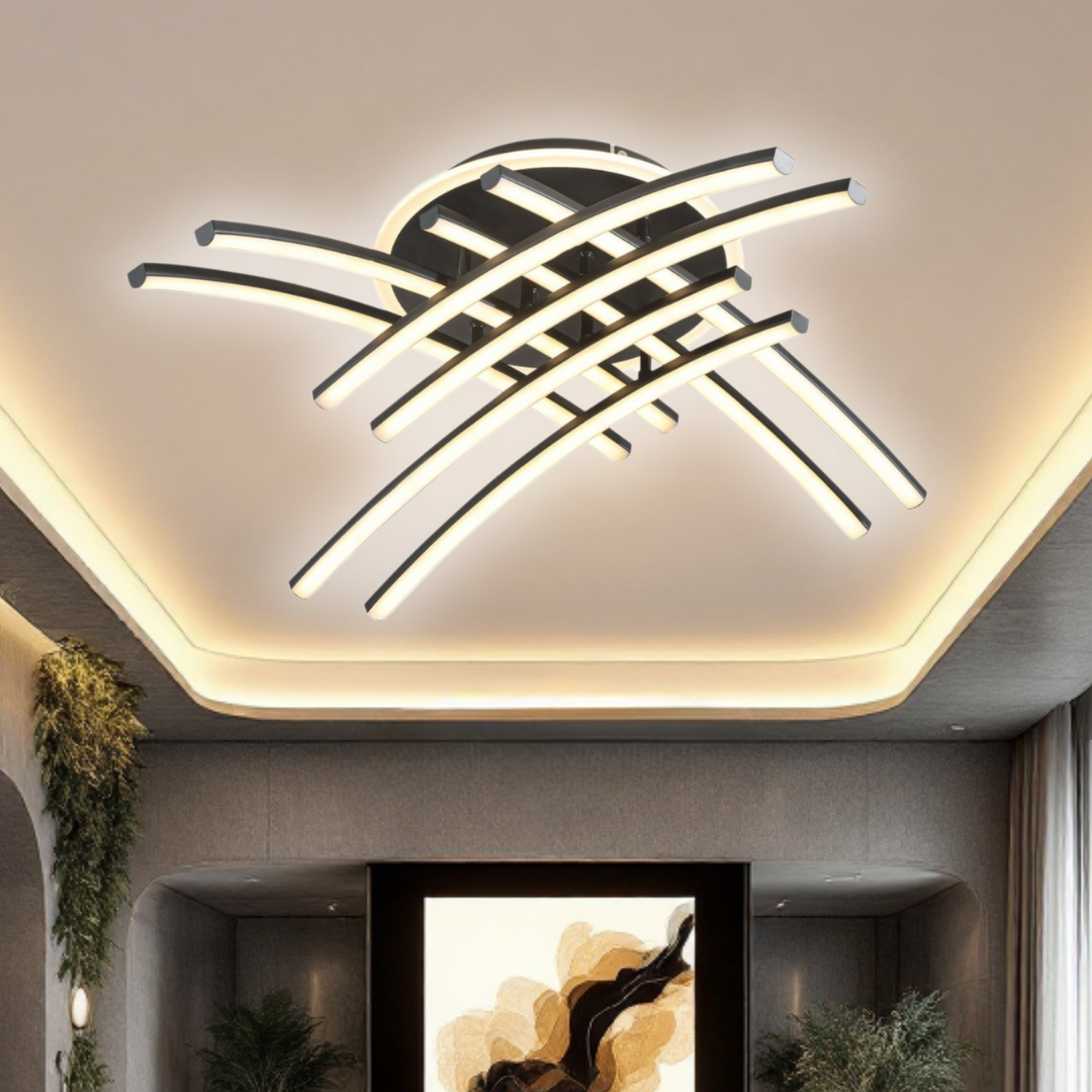 Lustra LED 136W Ophelia 8 Elemente Neagra Echivalent 800W Telecomanda