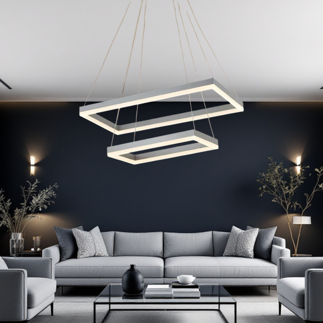 Lustra LED Suspendata cu 2 Elemente Rectangulare Albe LT108 Echivalent 500W