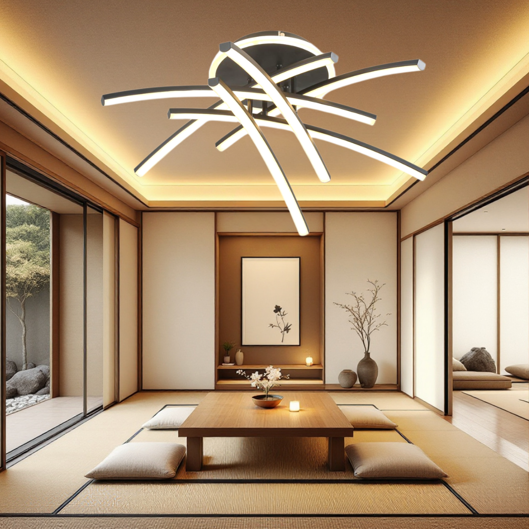 Lustra LED 114W Ophelia 6 Elemente Neagra Echivalent 600W Telecomanda