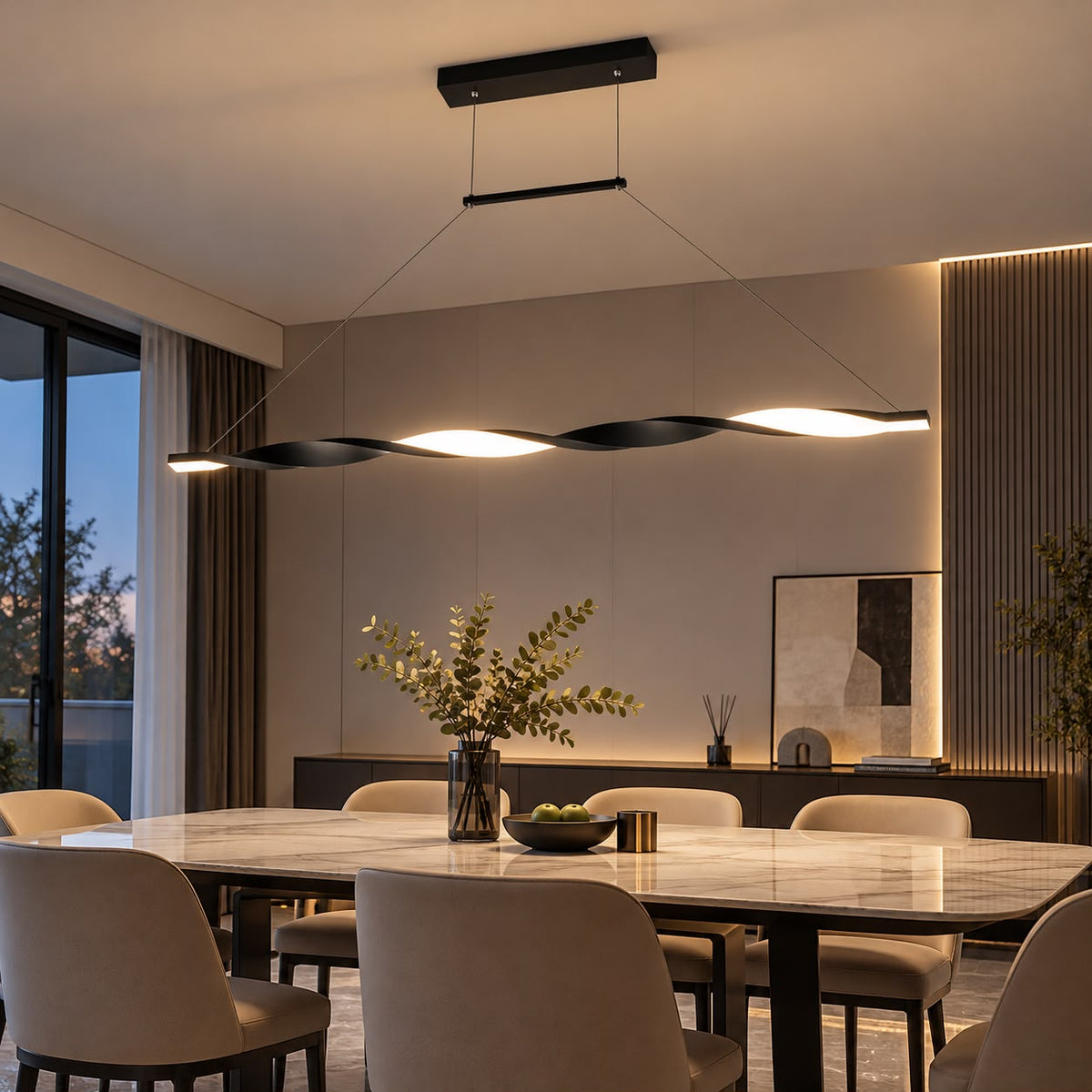 Lustra LED Liniara TWIST Black 100CM Echivalent 190W Telecomanda