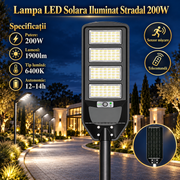 Lampa LED Solara Grand Pro cu Senzor Miscare si Telecomanda 200W | 6400K