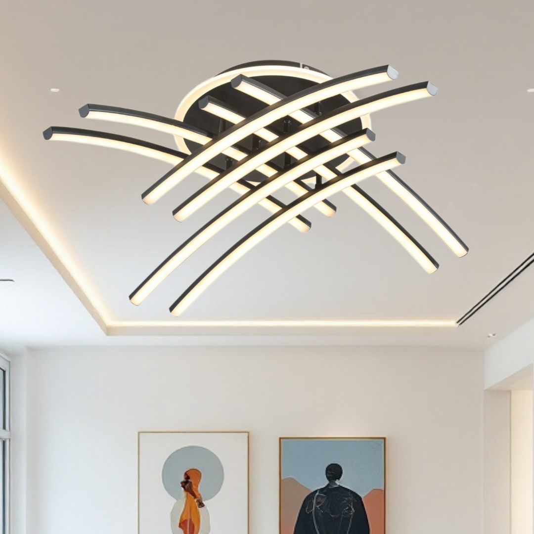 Lustra LED 136W Ophelia 8 Elemente Neagra Echivalent 800W Telecomanda