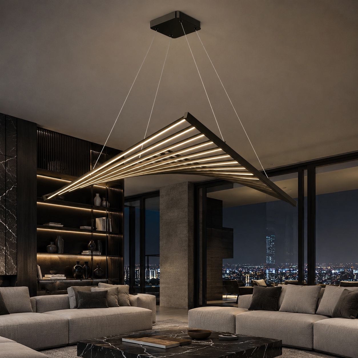 Lustra LED Suspedanta Unique FLUCTUS Black Echivalent 550W