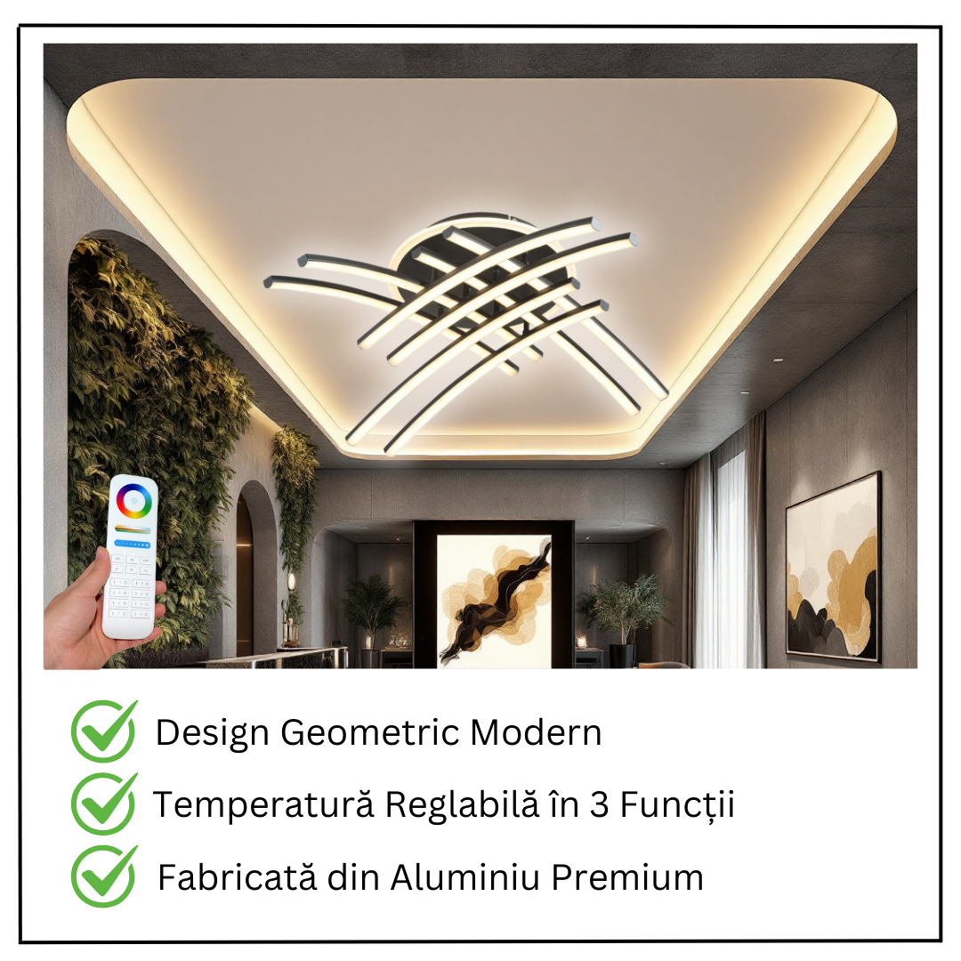 Lustra LED 136W Ophelia 8 Elemente Neagra Echivalent 800W Telecomanda