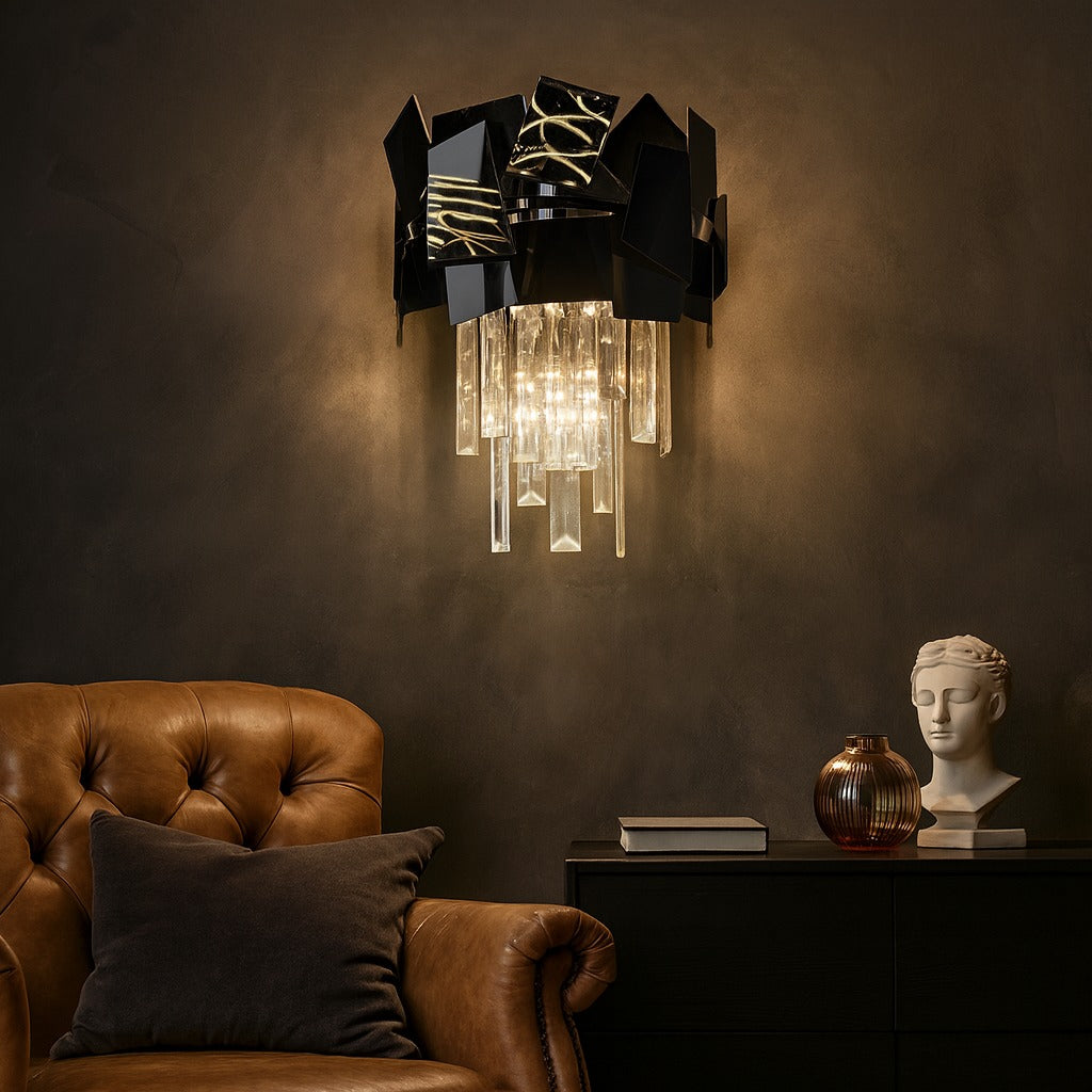 Aplica Perete Cristal Modern Troy Negru Lucios