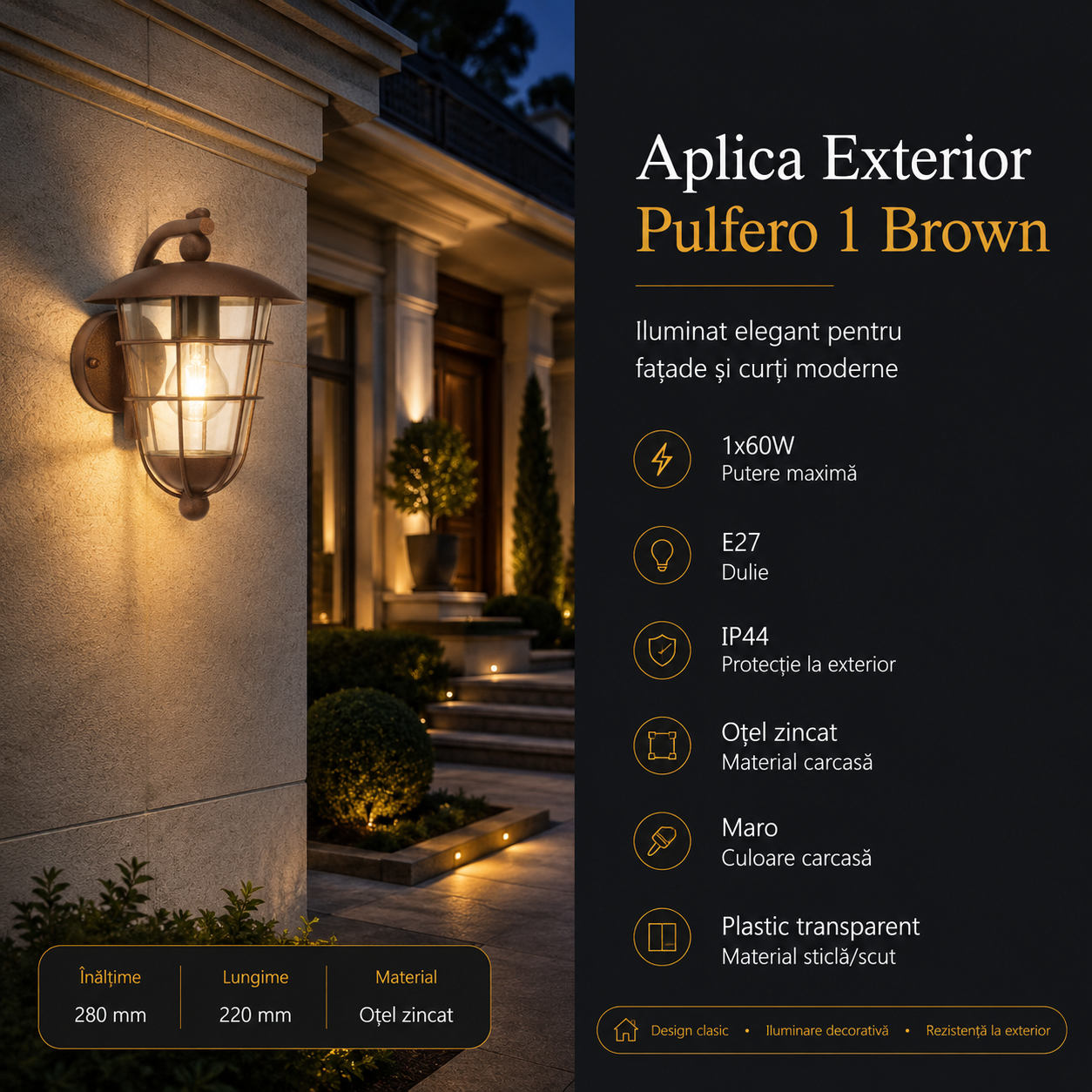 Aplica Exterior Pulfero 1 Brown IP44 Eglo 1xE27
