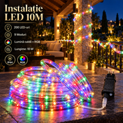 Instalatie LED Tip Sarpe 200 LED-uri 10M | 9 Moduri | 2200K + RGB | IP44