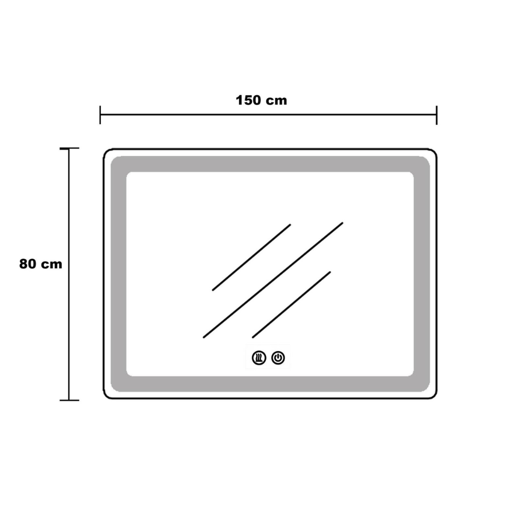 Oglinda LED 150x80CM cu Senzor Radar, 3 Lumini, Touch, Dezaburire, Ceas, Termometru