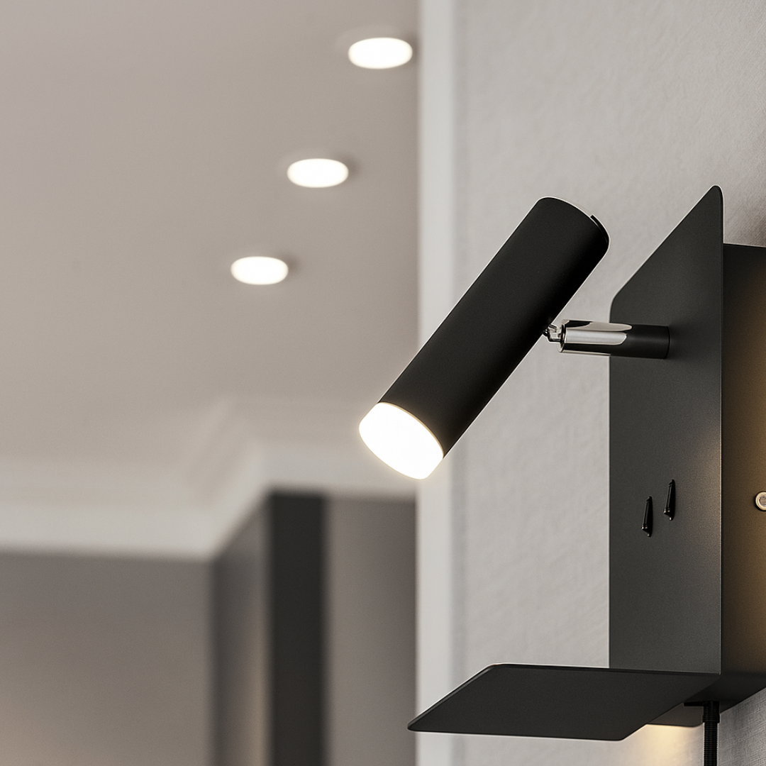 Aplica LED Perete 6W Neagra cu Suport Telefon USB