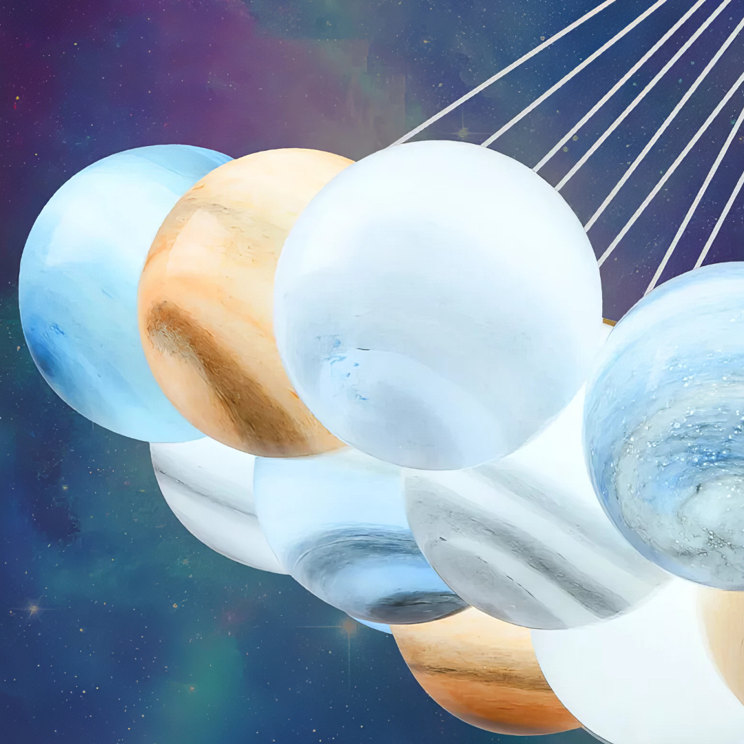 Lustra LED Abajur Planets Gold Bundle, 3 lumini si telecomanda