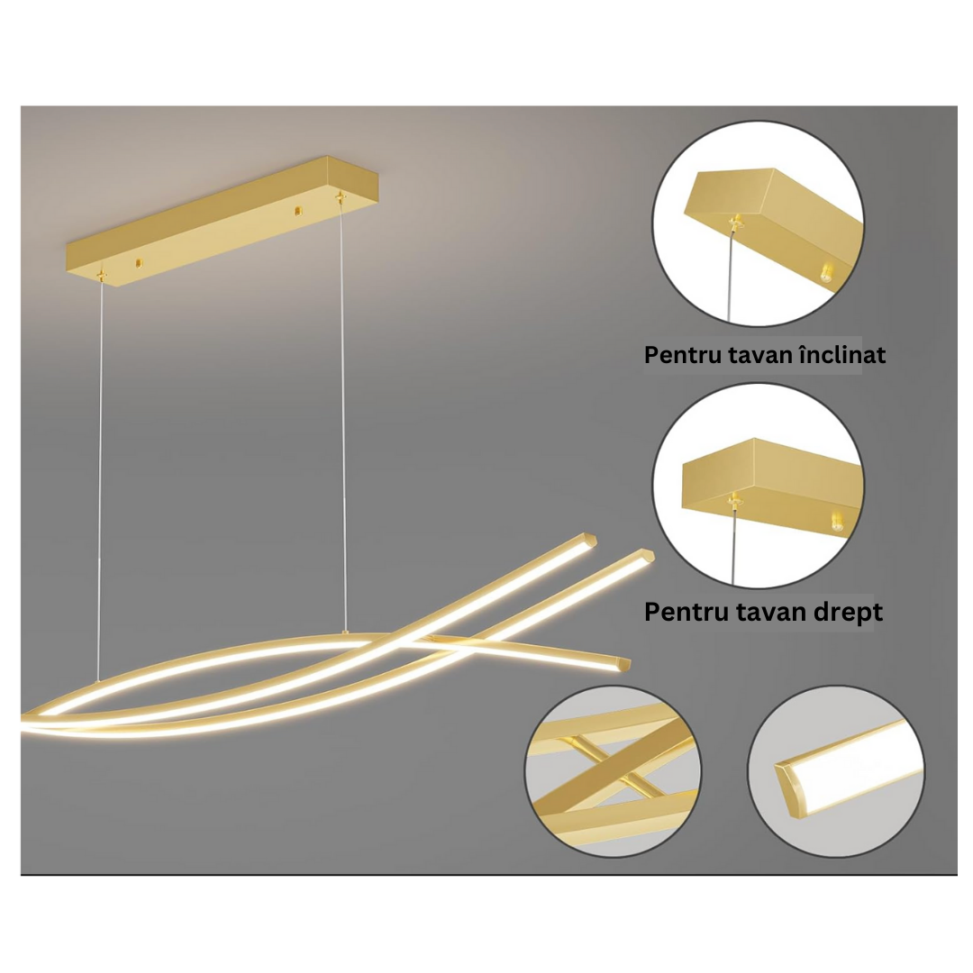Lustra LED 80W OFFICE Suspendata Gold cu Telecomanda Echivalent 500W