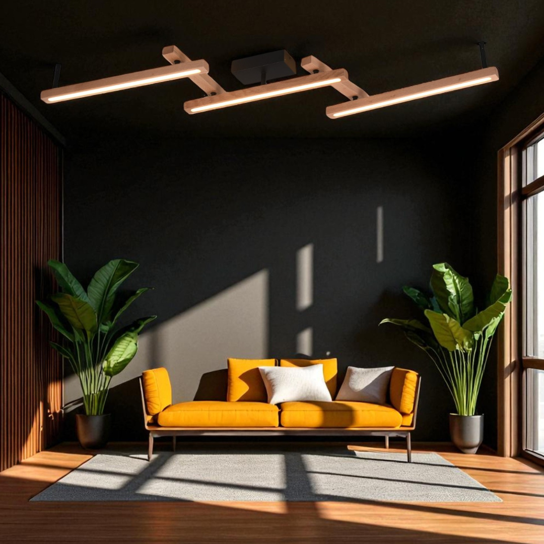 Lustra LED BELLARI Wood Reglabila Echivalent 400W Telecomanda